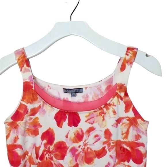 ANNE KLEIN Womens Blouse XSmall Silk Blend Sleeveless Floral Knit Ribbed Stretch - Picture 5 of 6